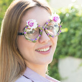Fashion Partybrille mit Blumen und Glitzer